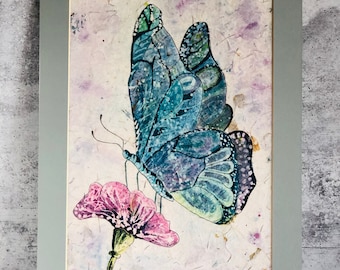 Original Watercolor Batik Butterfly Painting, Fine Art