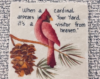 Personalized Cardinal Painting on Stone Tile: Hand-Painted Bird Art