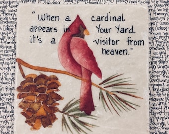 Personalized Cardinal Inspirational Painting on Stone Tile, Hand-Painted and Hand-printed, Gift For A Cardinal Lover