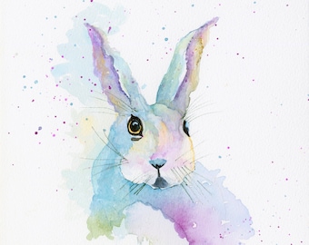 Bunny Watercolor Painting: Fine Art Print, Kids Room Decor