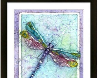Framed Dragonfly Watercolor Batik*Dragonfly Lover's Gift* Fine Art