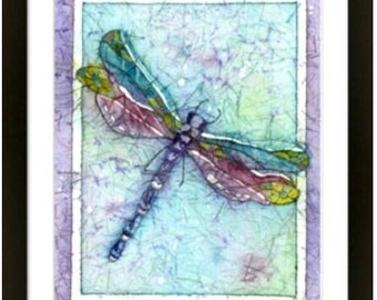 Framed Dragonfly Watercolor Batik*Dragonfly Lover's Gift* Fine Art