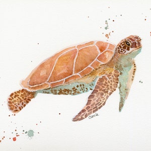 Sea Turtle Watercolor, FineArt, Print, Giclee image 1