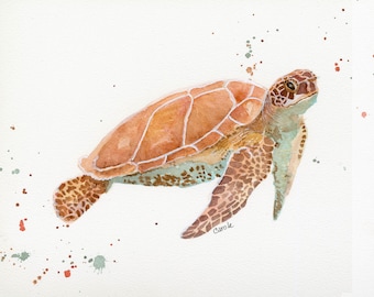 Sea Turtle Watercolor, FineArt, Print, Giclee, Kid's Room