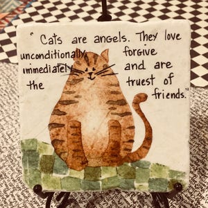 Personalized Cat Inspirational Painting on Stone tile, A gift for Cat Lover, Hand-painted, Hand-printed image 2