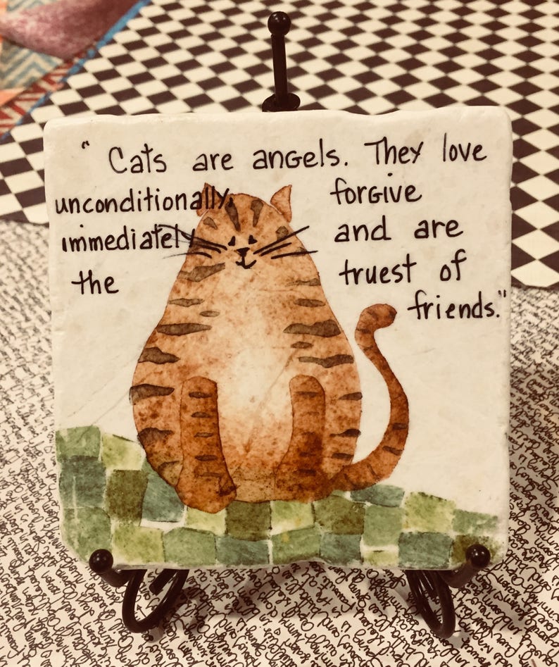 Personalized Cat Inspirational Painting on Stone tile, A gift for Cat Lover, Hand-painted, Hand-printed image 2