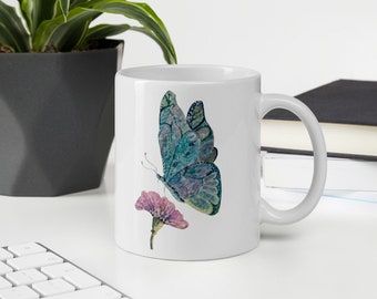 Butterfly watercolor Batik Mug, Fine Art, Coffee and Tea Cup