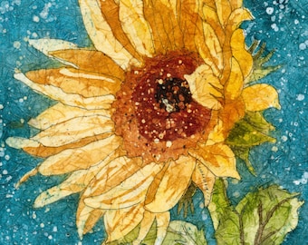 Sunflower-Watercolor Batik Painting, Carole's Studio Prints,Sunflower Wall Art