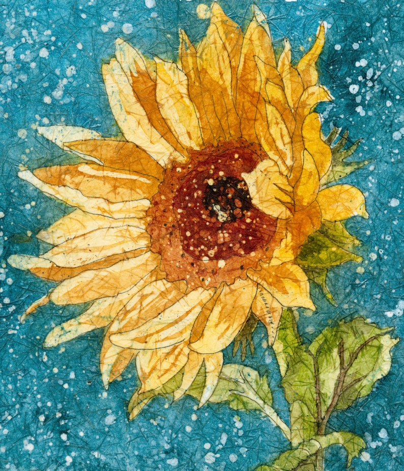 Sunflower-Watercolor Batik Painting, Carole's Studio Prints,Sunflower Wall Art 