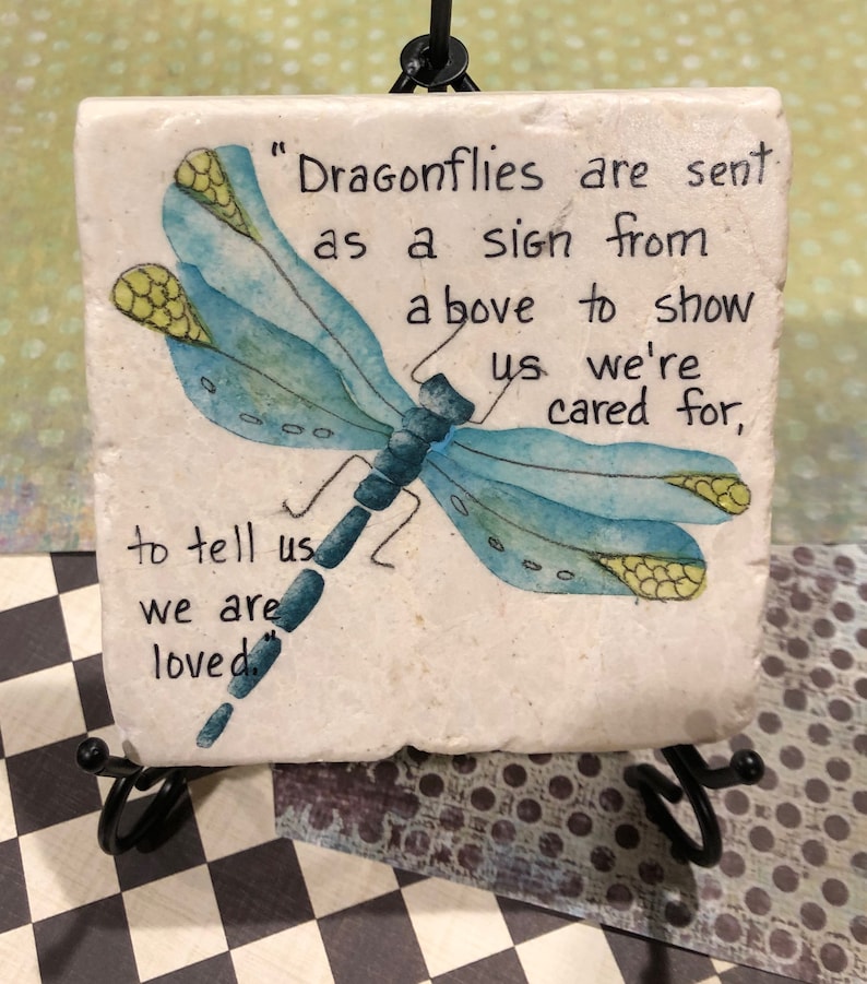 Personalized Hand-painted Dragonfly Painting on A Stone Tile, Gift For A Dragonfly Lover,Fine Art. image 2