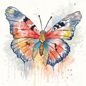 Watercolor Butterfly Art Print: Whimsical Colorful Insect Wall Art