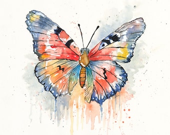 Watercolor Butterfly Art Print: Whimsical Colorful Insect Wall Art