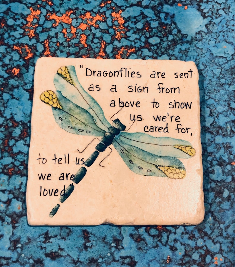 Personalized Hand-painted Dragonfly Painting on A Stone Tile, Gift For A Dragonfly Lover,Fine Art. image 1