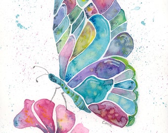 Watercolor Butterfly Organic Painting, Fine Art,