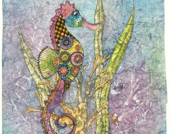 Seahorse Art,Batik Art,Watercolor Seahorse, Aluminum,Metal Art,Zen-doodling,Sea Art Prints,Seahorse Painting,Watercolor Batik,Nature Art,