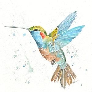 Hummingbird In Flight, Watercolor Painting, Fine Art, Prints, Nature Art,