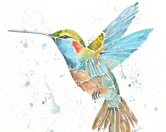 Hummingbird In Flight, Watercolor Painting, Fine Art, Prints, Nature Art,