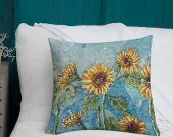 Sunflower premium watercolor art pillow, removable pillow insert.