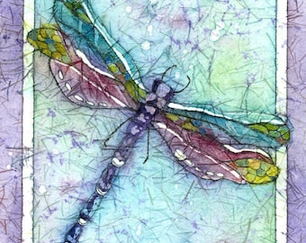 Dragonfly-Watercolor Batik Painting, Dragonfly Lover's Gift,Fine Art