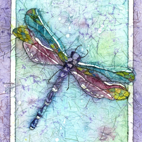 Dragonfly-Watercolor Batik Painting, Dragonfly Lover's Gift,Fine Art