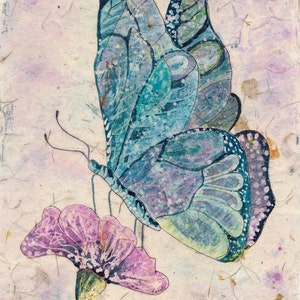 Blue Butterfly Watercolor Batik Painting, Fine Art, image 2