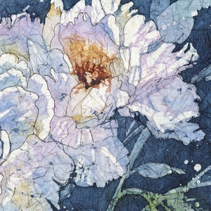 White Peonies Watercolor Batik Painting, Fine Art image 2