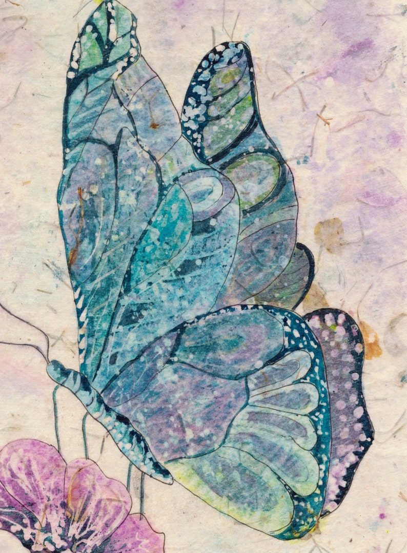 Blue Butterfly Watercolor Batik Painting, Fine Art, image 9