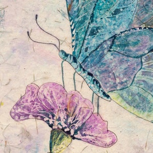 Blue Butterfly Watercolor Batik Painting, Fine Art, image 4