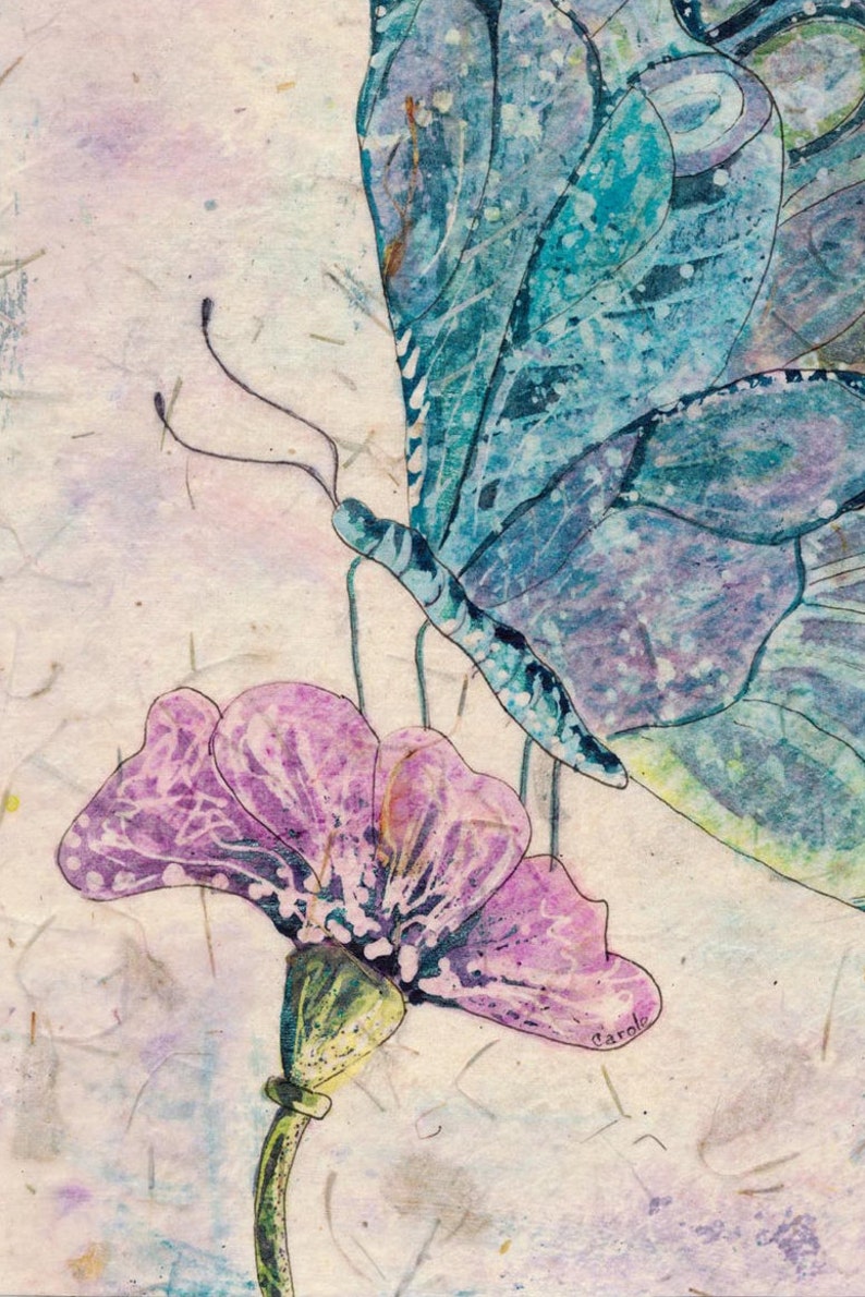 Blue Butterfly Watercolor Batik Painting, Fine Art, image 4