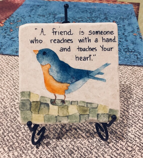 Bluebird painting stone tile coaster oil painting bird | Etsy