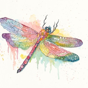 Dragonfly Colorful Watercolor Fine Art, Insect Art, Nature Prints, Kids Room Decor