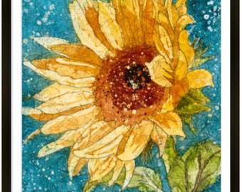 Sunflower Framed Watercolor Batik