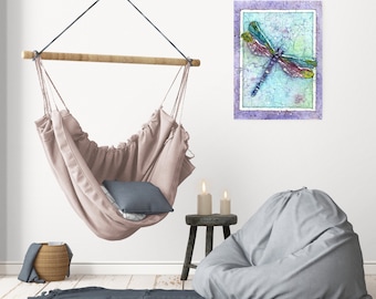 Watercolor Dragonfly Batik Painting on Aluminum - Modern Wall Art