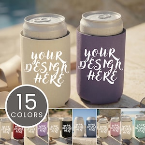 Sommarburkkylare mockup-paket, poolside drinkhylsa JPG, öl- och läskburkkylare mockups, livsstilsmockup-paket, Etsy-säljarnedladdning
