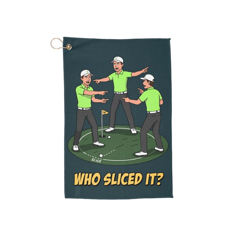 Who Sliced It Golf Towel, Funny SpiderMan Meme Green Pointing Club Accessory Golfer Gift image 6