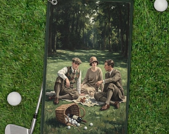 Vintage 1920s Picnic Golf Towel, Retro Men Accessory Artistic Bag Microfiber Golfer Gift