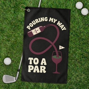 Asciugamano da golf con motivo a versamento di vino, bottiglia rossa, regalo divertente per golfisti, pensionati amanti della birra