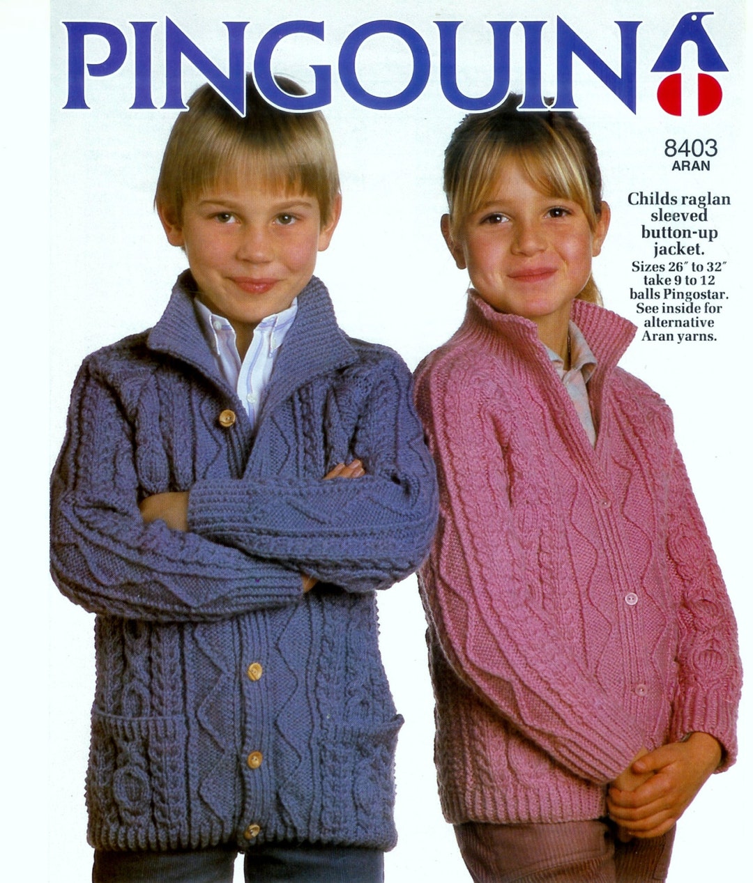 Vintage PDF Knitting Pattern Pingouin 8403 ARAN Cardigan / - Etsy