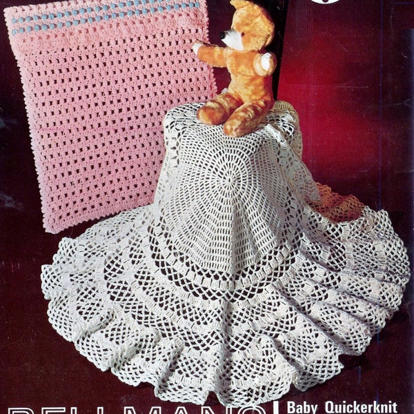 Baby  Crocheted Shawl and Pram Cover in QK 8 ply yarn  - Bellmans 1339 - pdf of Vintage Crochet Patterns -