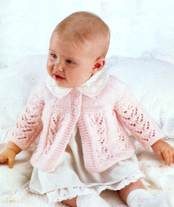 vintage baby matinee coat bonnet bootees knitting pattern pdf baby matinee jacket hat booties 17-19 3ply light fingering instant download
