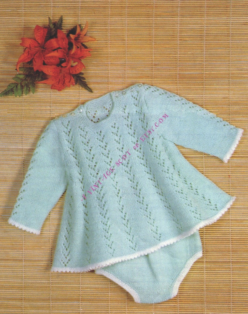 Baby Girl's Long Sleeved Angel Top & Panties 4ply Sports weight yarn sizes 18 - 20 ins - PDF of Vintage Knitting Patterns - Instant Download 