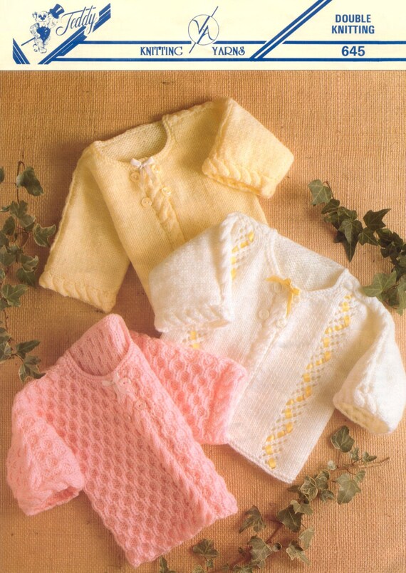Matinee Jacket,Bonnet,Bootees,Shawl DK 12/" /'TEDDY/' BABY KNITTING PATTERN 20/"