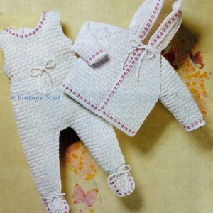 Baby 4ply Pram Set make up of Bibbed Leggings & Hooded Jacket / Sweater for sizes 20-22 ins - PDF of Vintage Crochet Baby Patterns