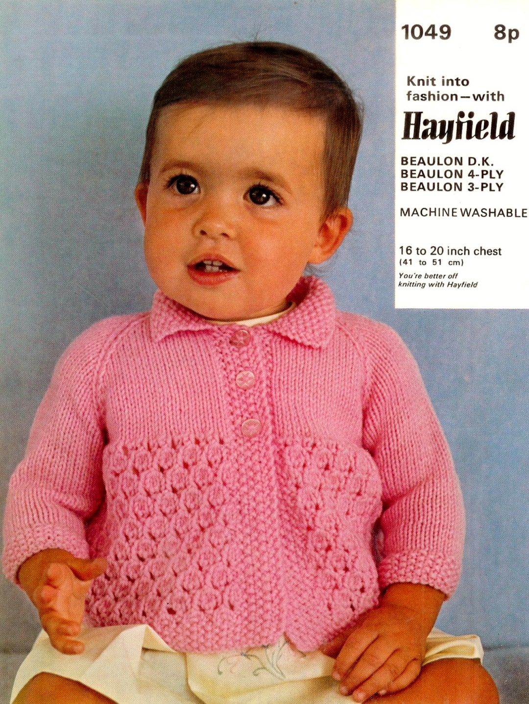Baby Matinee Jacket Instructions for 3 Different Yarns 3ply 4ply & 8ply
