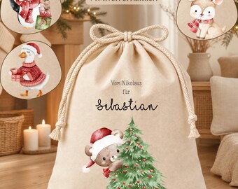 Nikolaussack personalisiert, Weihnachtsmannsack, Nikolausstiefel mit Namen, Bär Gans Reh, Weihnachtssack, Weihnachten, Geschenk für Kinder
