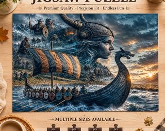 Viking Langschip Puzzel, Noorse Krijger Fantasie Oceaanscène Puzzel, Mythologie Kunst, Middeleeuwse Woondecoratie, Cadeau voor Geschiedenisliefhebbers