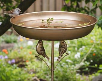 Rustic Metal Bird Bath Feeder 82 cm,Rust Metal Bird and Pollinator Water Bowl Outdoor Decor,Zen Garden,Rust Patina Metal Dish Decor