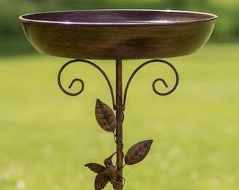 Rustic Metal Bird Bath Feeder 105 cm,Rust Metal Bird and Pollinator Water Bowl Outdoor Decor,Zen Garden,Rust Patina Metal Dish Decor