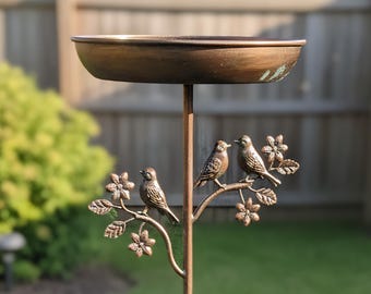 Rustic Metal Bird Bath Feeder 76 cm,Rust Metal Bird and Pollinator Water Bowl Outdoor Decor,Zen Garden,Rust Patina Metal Dish Decor