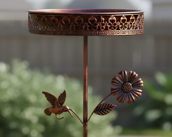 Rustic Metal Bird Bath Feeder 83 cm,Rust Metal Bird and Pollinator Water Bowl Outdoor Decor,Zen Garden,Rust Patina Metal Dish Decor